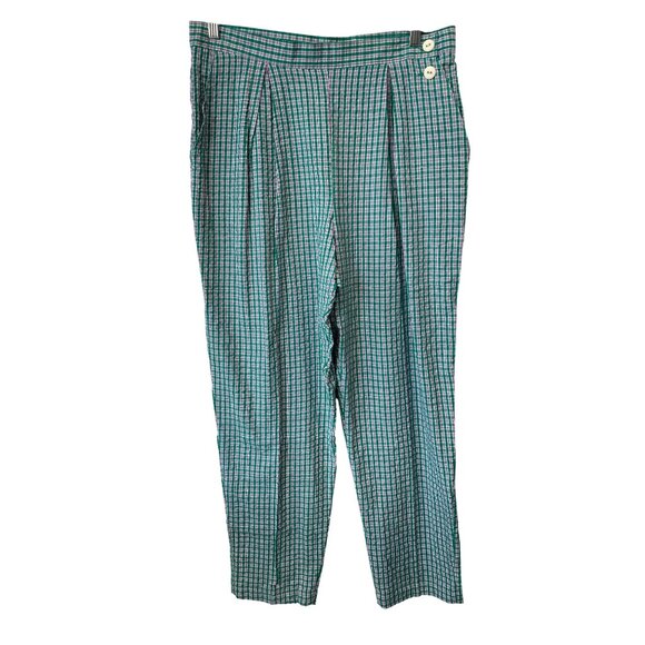 Vintage 90s Lord Isaacs Plaid High Rise Pants Size 18 Pleated Green Purple NEW - Picture 1 of 7